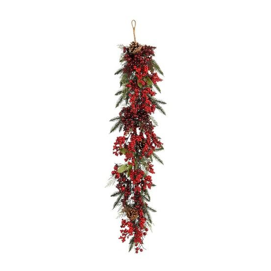 Mica decorations randell guirlande de noël en forme de goutte - décoration noël avec branches de sapin et baies rouges -