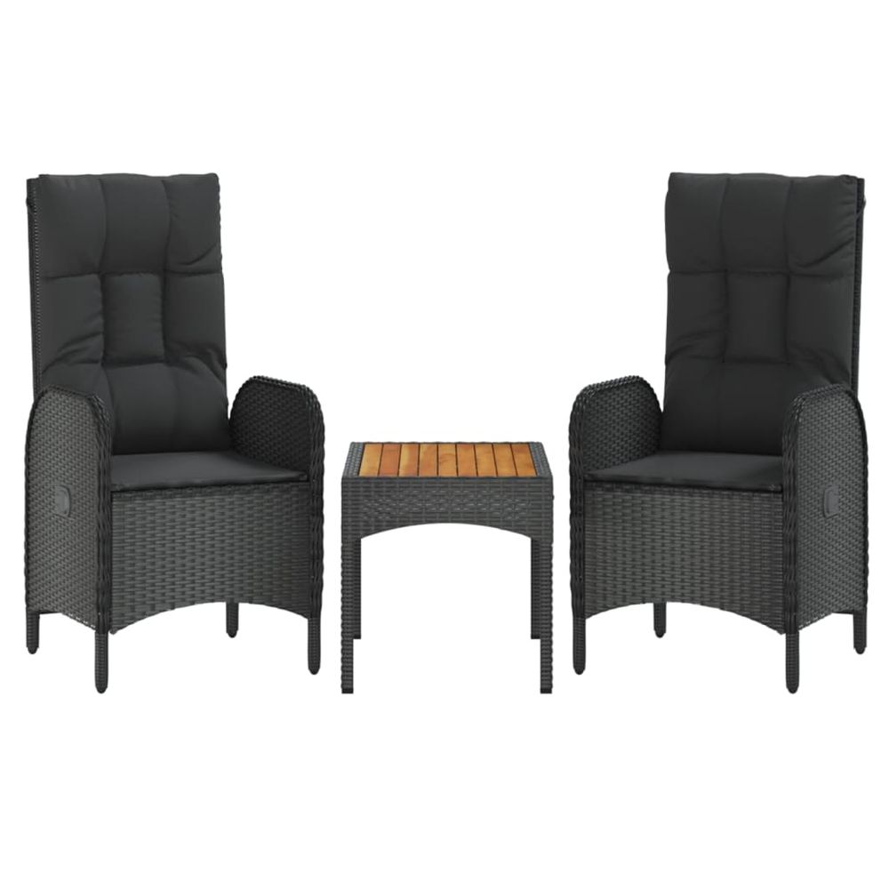 Salon de jardin 3 pcs avec coussins noir résine tressée