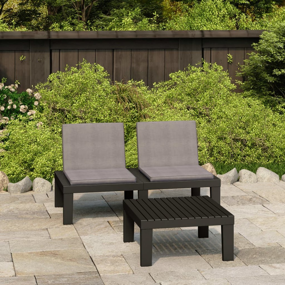 Salon de jardin 2 pcs avec coussins plastique gris