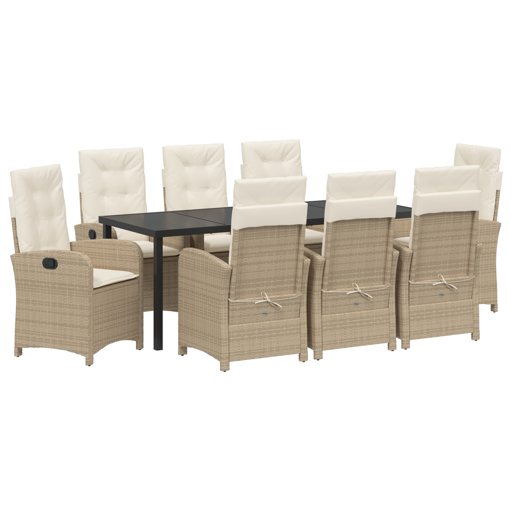 Ensemble de dîner de jardin 9 pièces avec coussins beige rotin poly