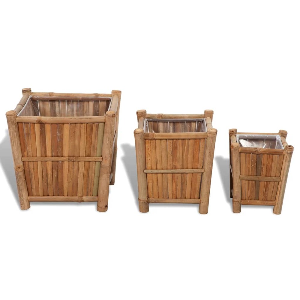 Lot de 3 jardinière lit surélevé plantes fleurs jardin en bambou avec doublure en nylon