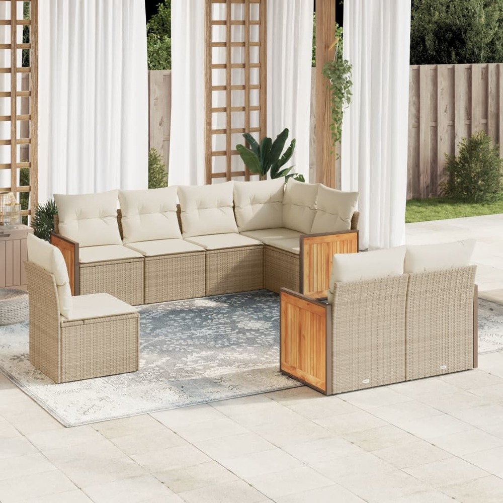 Salon de jardin avec coussins 8 pcs beige résine tressée