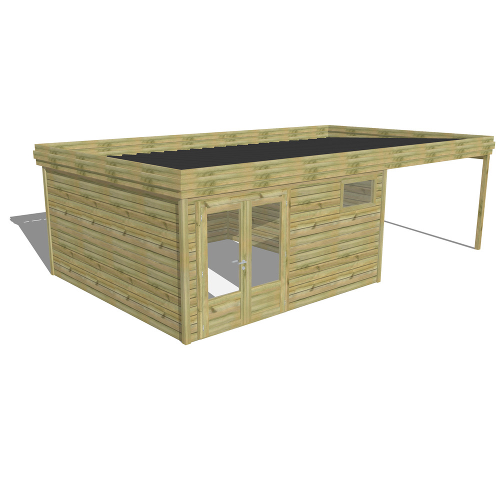 Abri de jardin bois pin traité autoclave 27mm - 7,84x4,34m / 34m2 - bac acier - abri français