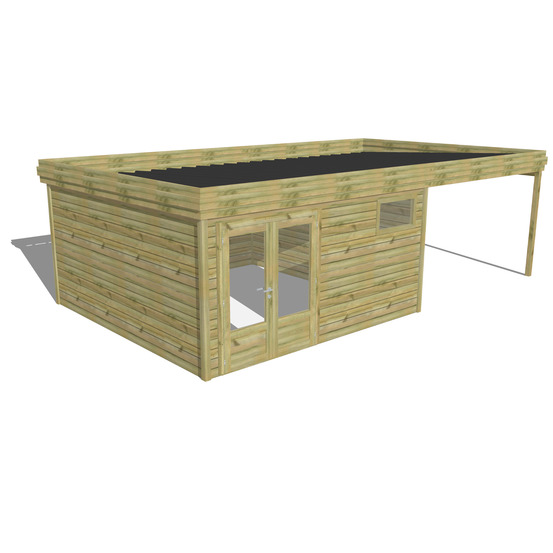 Abri de jardin bois pin traité autoclave 27mm - 7,84x4,34m / 34m2 - bac acier - abri français