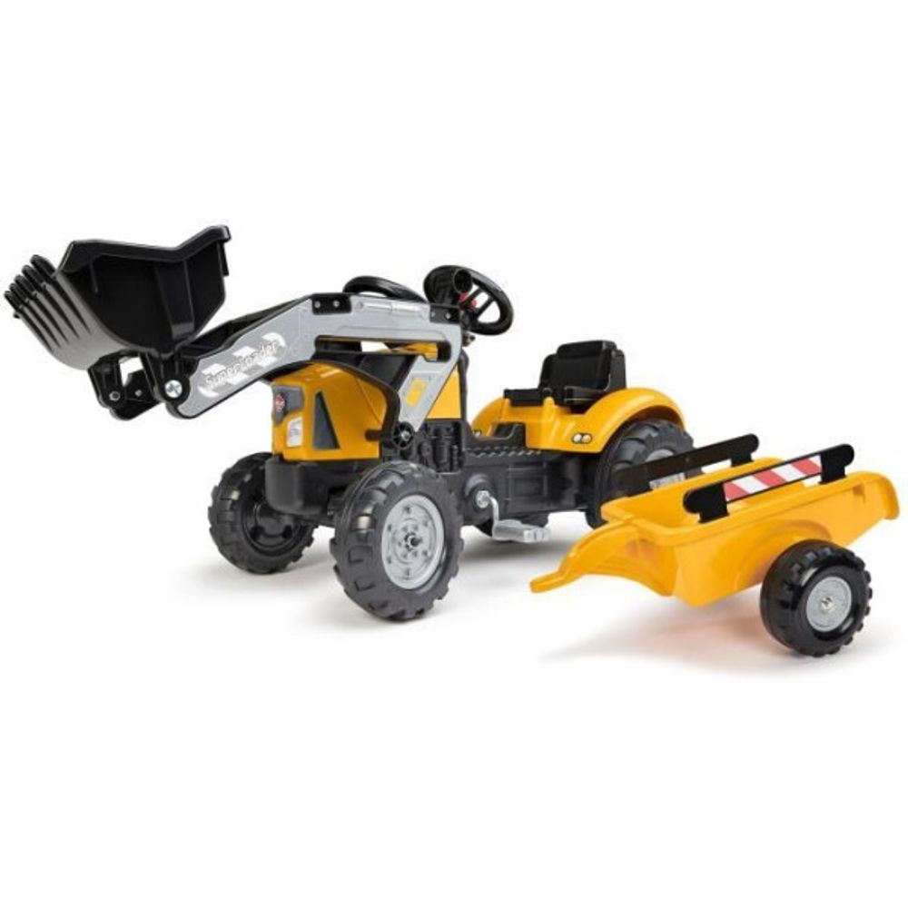 Tractopelle a pédales superbuilder - - volant directionnel, remorque - fabriqué en france, 40% de plastique recyclé - de