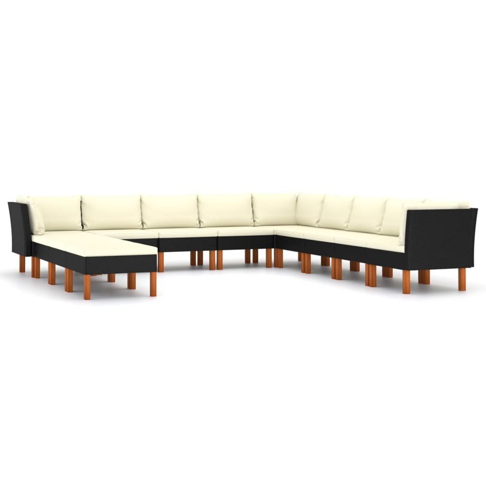 Salon de jardin 12 pcs avec coussins résine tressée noir