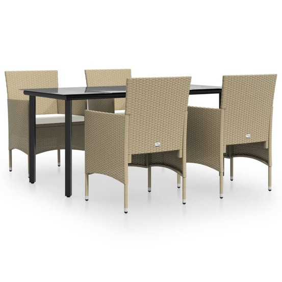 Ensemble à manger de jardin coussins 5 pcs beige/noir