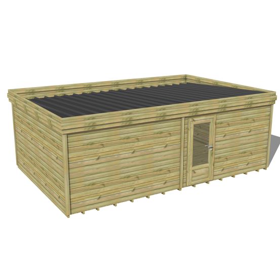 Abri de jardin bois pin traité autoclave 27mm - 6,795x4,34m / 29m2 - bac acier - plancher bois