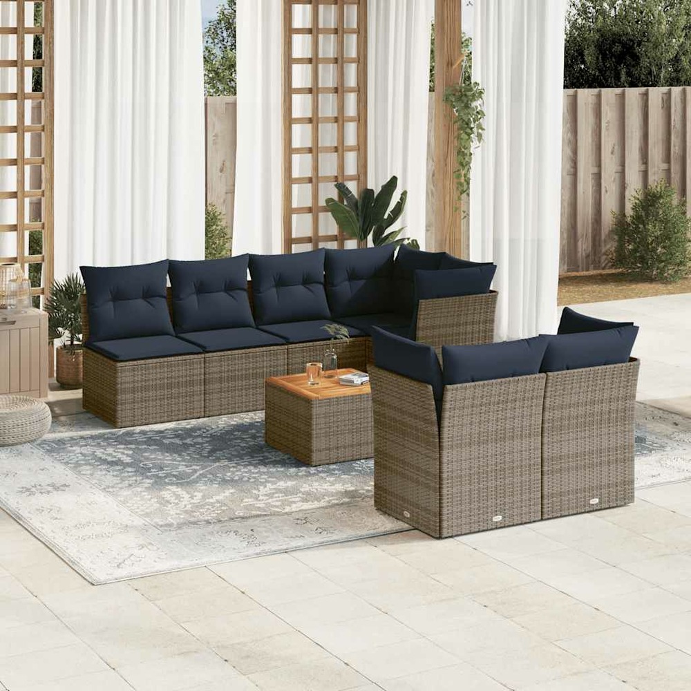 Salon de jardin 8 pcs avec coussins gris résine tressée