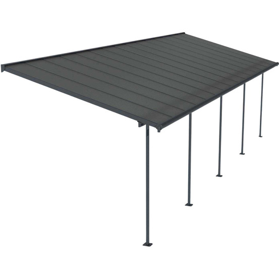 Pergola à adosser en aluminium et polycarbonate gris capri 3 x 9.2 m