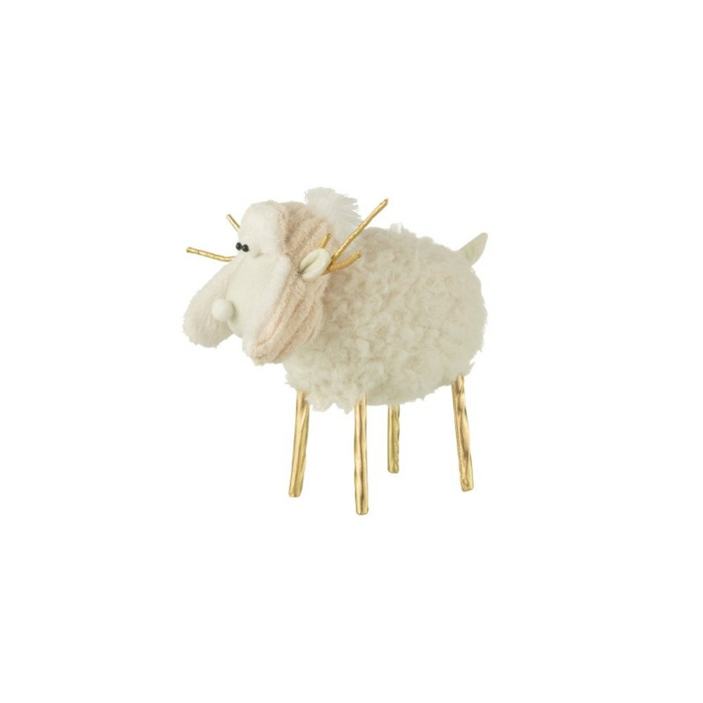 Renne avec bonnet en textile blanc 28x14x34cm