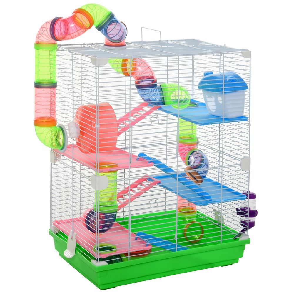 Cage hamster métal plastique pour petits rongeurs 5 niveaux avec tubes 46x30x58cm vert