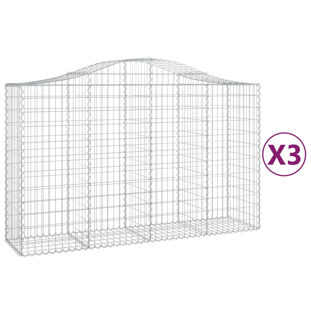 Paniers à gabions arqués 3 pcs 200x50x120/140 cm fer galvanisé