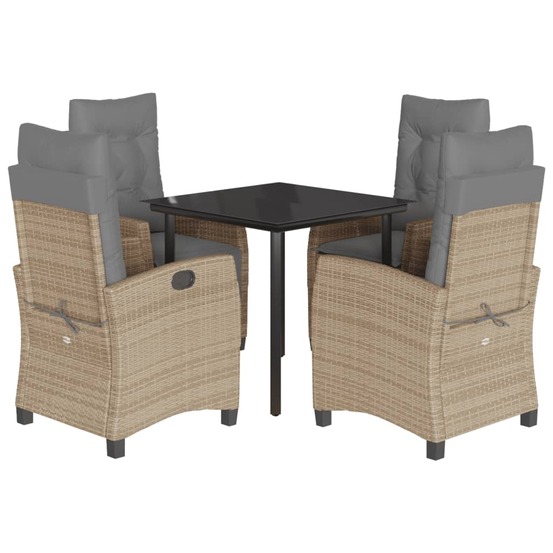 Ensemble à manger de jardin coussins 5 pcs mélange beige rotin