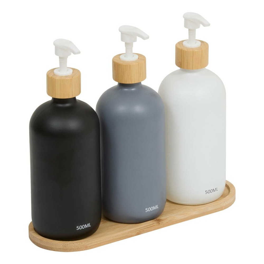 5five - lot de 3 distributeurs de savon 500 ml avec plateau bambou