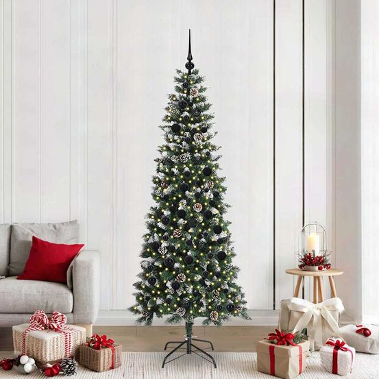 Sapin de fêtes artificiel 210 cm, kit lumineux avec 300 led et 120 boules pour intérieur