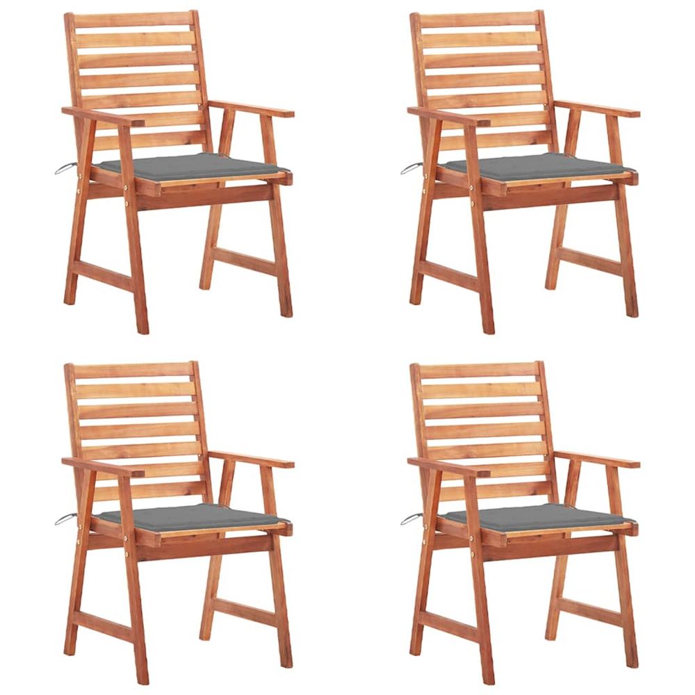 Chaises à manger d'extérieur lot de 4 et coussins acacia massif