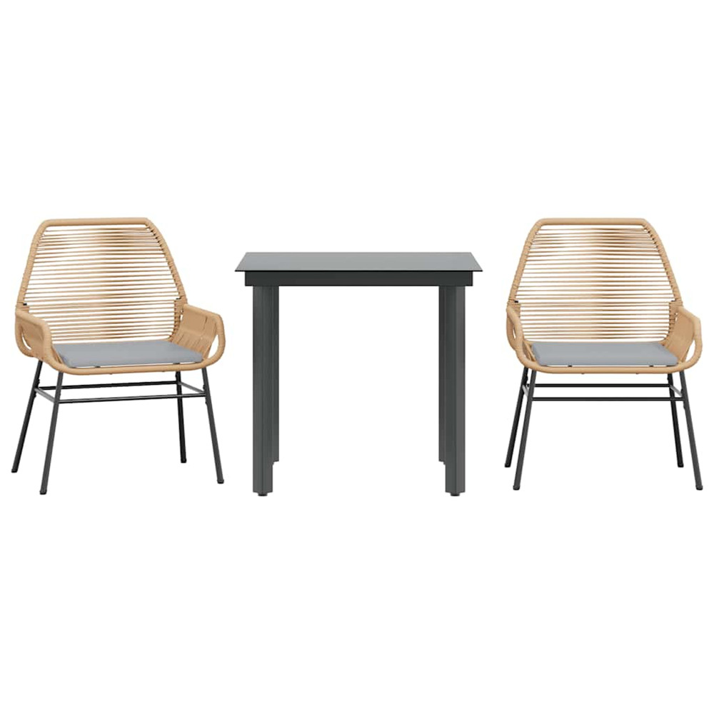 Ensemble à manger jardin coussins 3pcs marron poly rotin verre