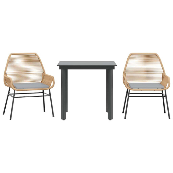 Ensemble à manger jardin coussins 3pcs marron poly rotin verre