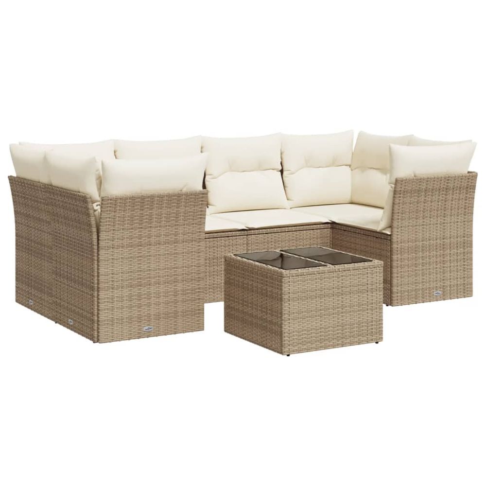 Salon de jardin avec coussins 7 pcs beige résine tressée