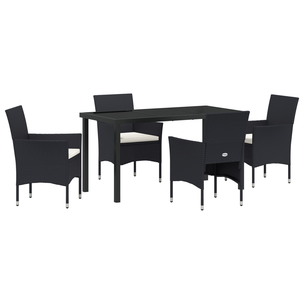 Ensemble de repas de jardin 5 pièces noir rattan poly