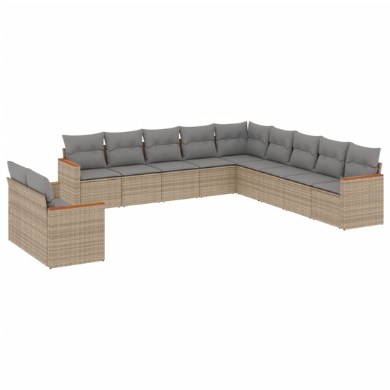 Salon de jardin 11 pcs avec coussins beige résine tressée