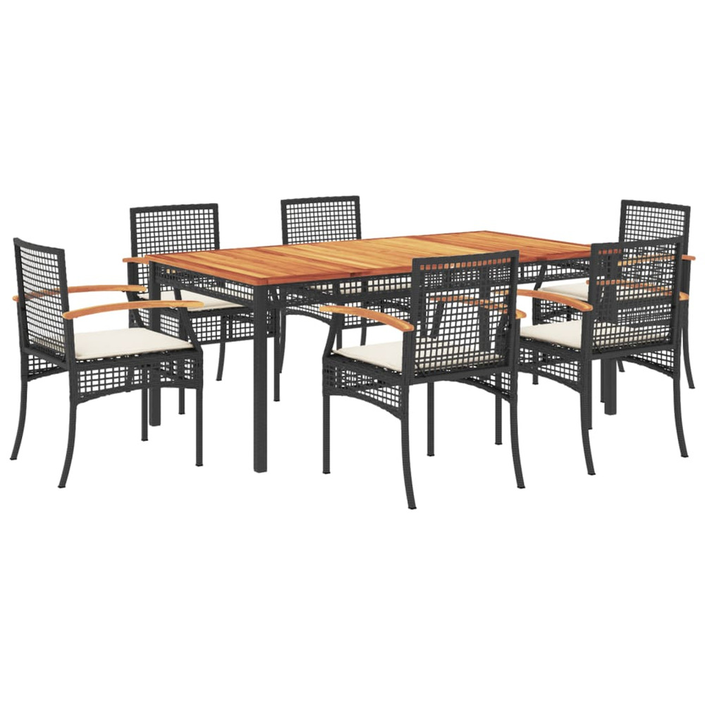 Ensemble à manger de jardin coussins 7pcs noir résine tressée
