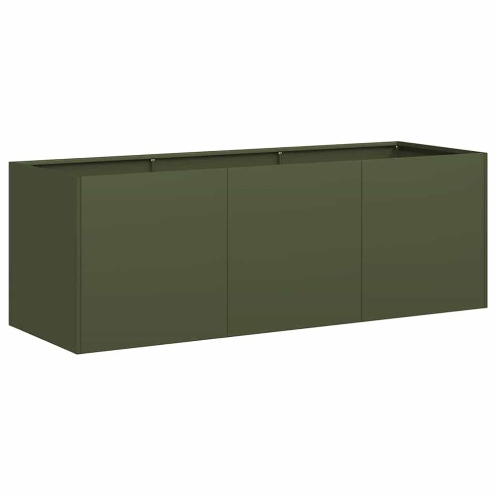 Jardinière d'extérieur vert olive 120x40x40 cm acier laminé à froid