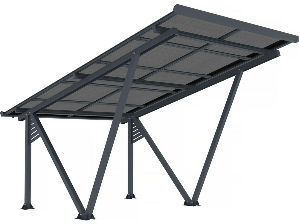 Ombrière carport solaire avec panneaux photovoltaïques - 366 x 575 x 366 cm - gris - 4,1 kw
