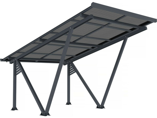Ombrière carport solaire avec panneaux photovoltaïques - 366 x 575 x 366 cm - gris - 4,1 kw