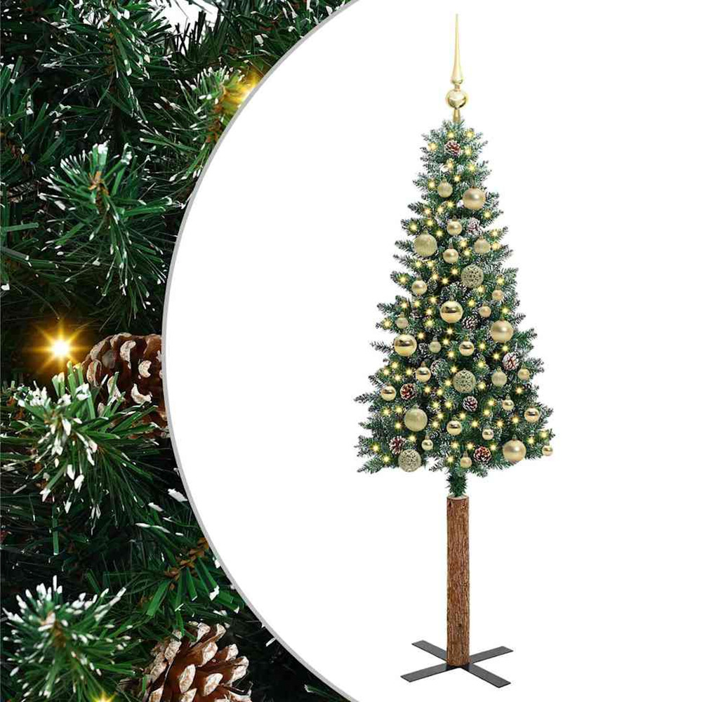 Sapin de noël mince vert 150 cm pvc et bois de pin massif