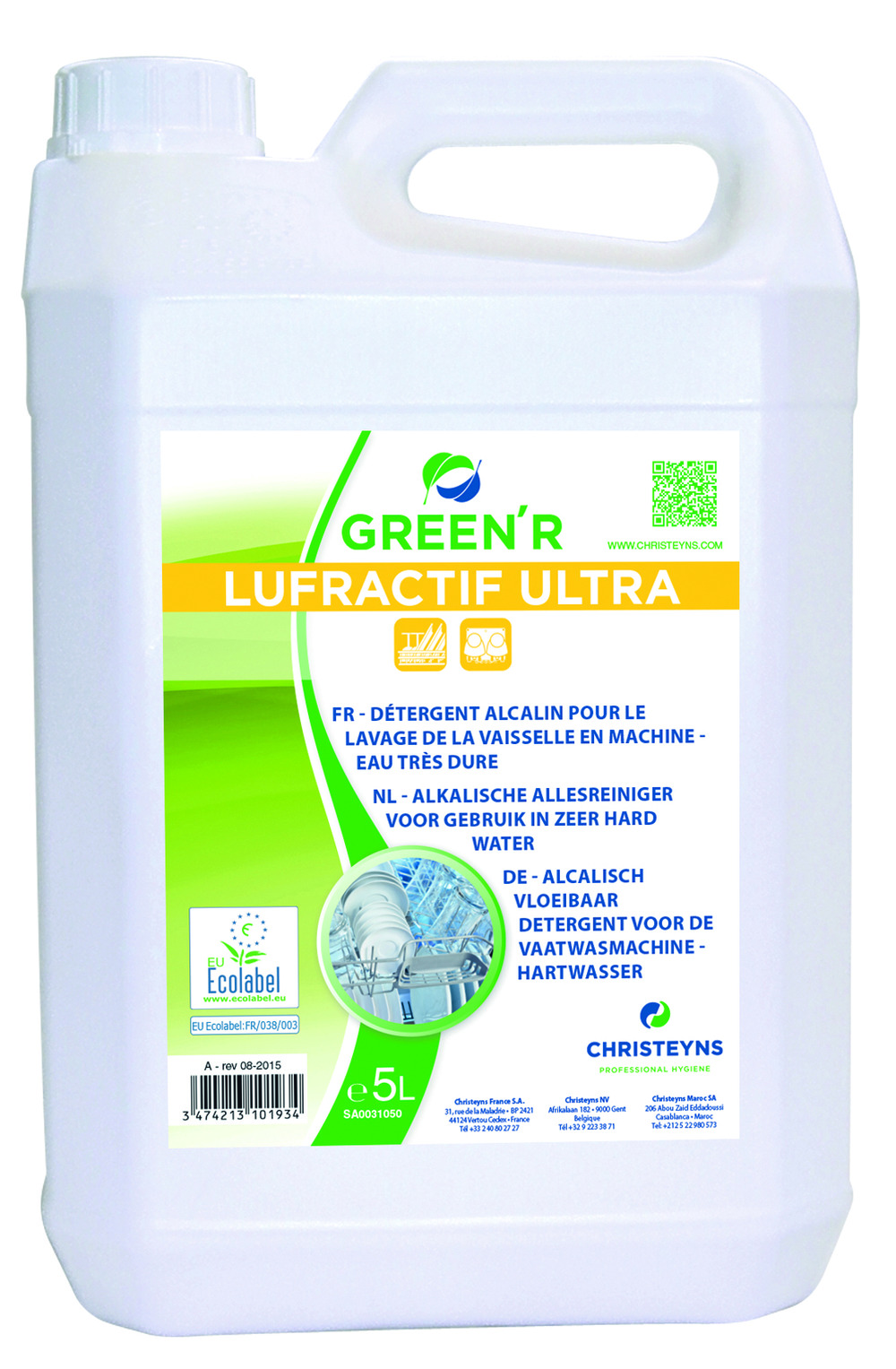 Détergent liquide lave-vaisselle pour eaux dures - bidon 5 litres par 2 - christeyns