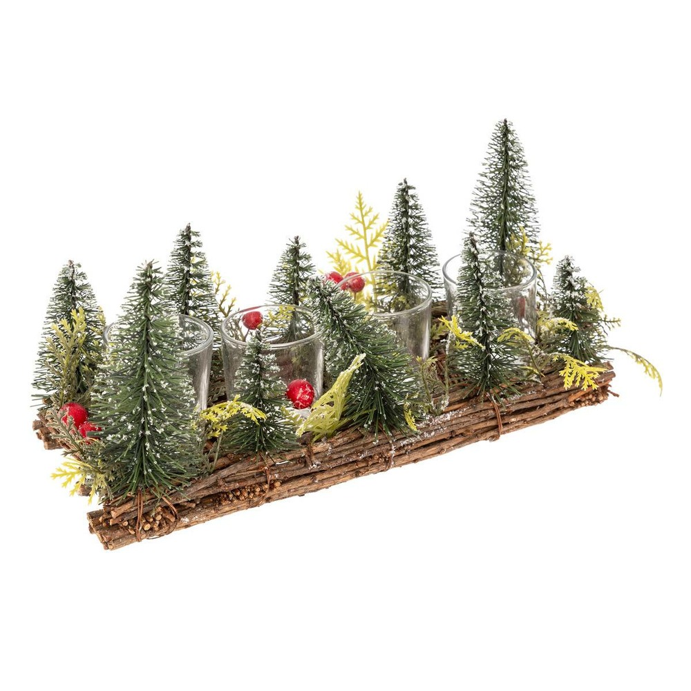 Photophore décor sapins avec 4 photophores verre transparent