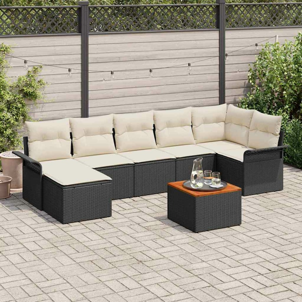 Ensemble de canapé de jardin avec coussin 8 pcs noir polyrotin