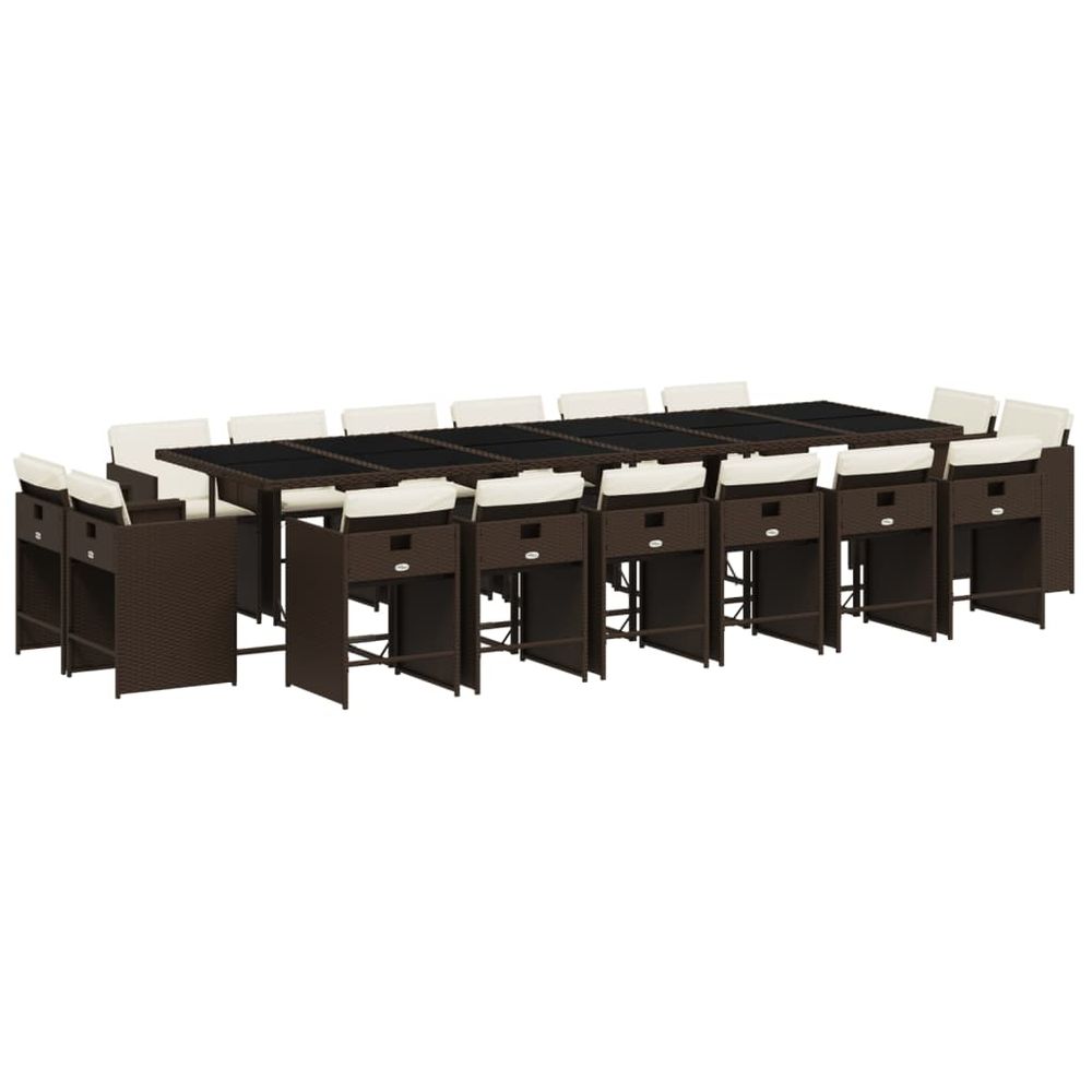 Ensemble à manger de jardin et coussins 17 pcs marron rotin