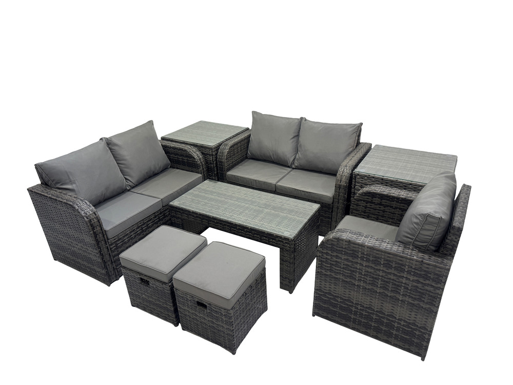 7 places ensembles de salon de jardin avec 2 tables d'appoint 2 petits tabourets gris foncé mixte