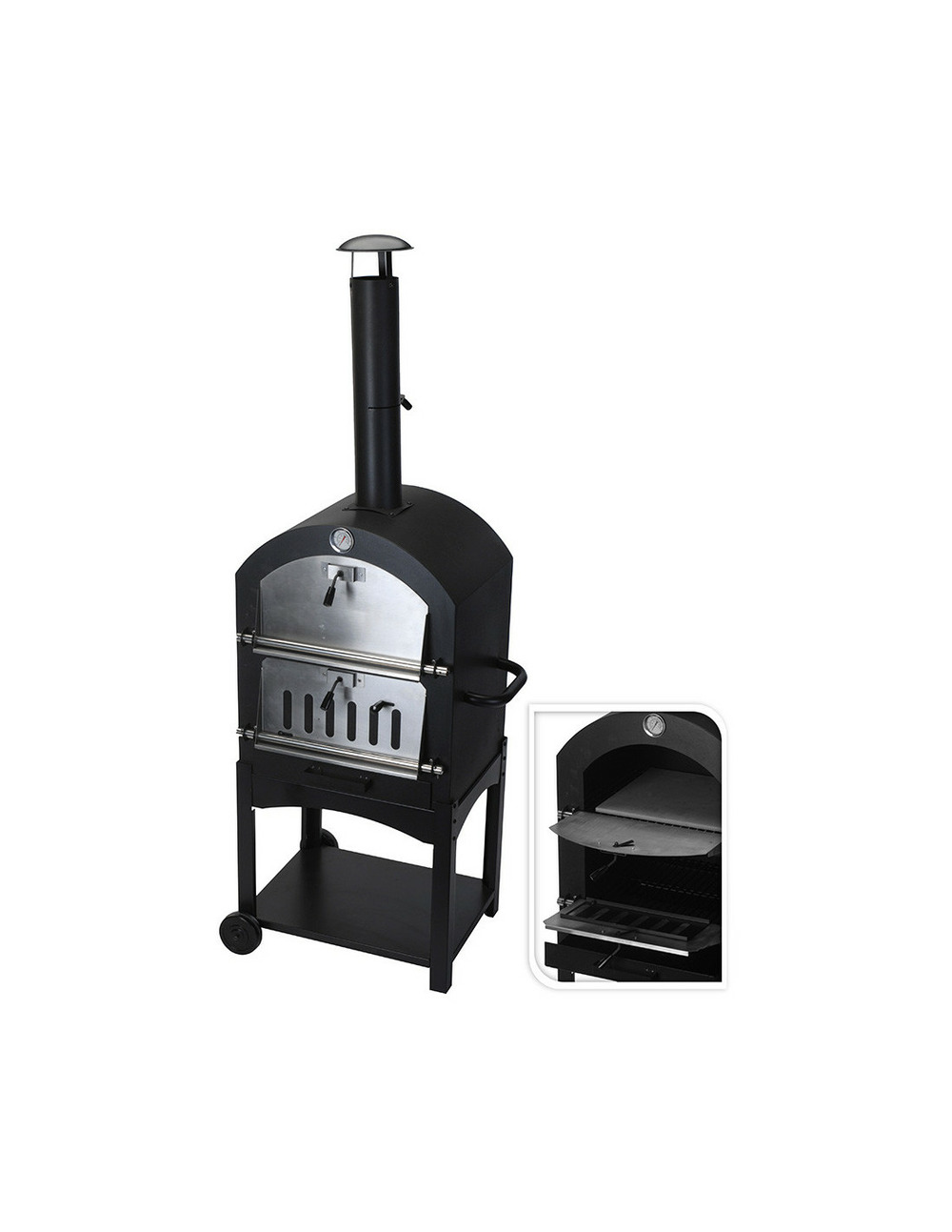 Barbecue au charbon avec four en pierre 44,5x65x158cm