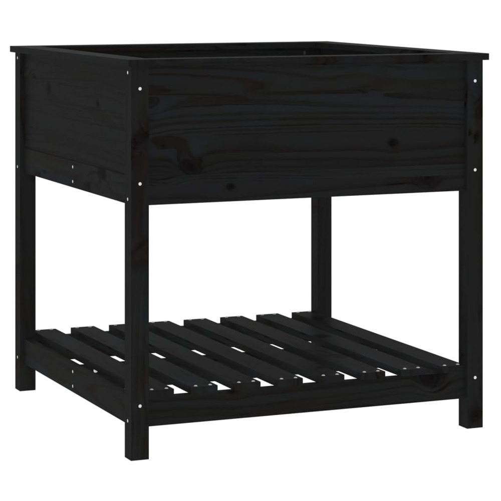 Jardinière d'extérieur avec étagère noir 82,5x82,5x81 cm bois massif de pin