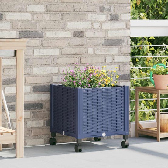 Jardinière surélevée polypropylène extérieur balcon roues pivotantes 40x40cm gris bleu