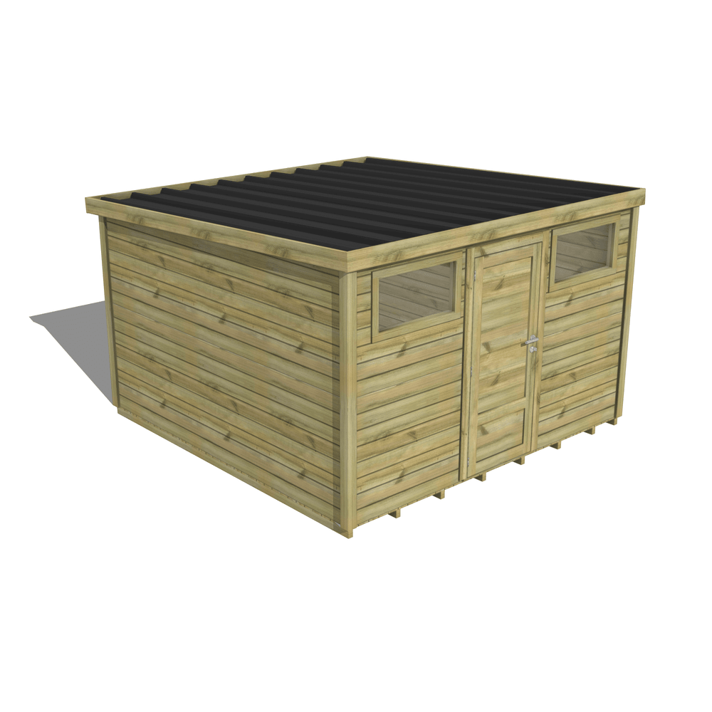 Abri de jardin bois pin traité autoclave 27mm - essentiel - 3,44x3,44m / 12m2 - bac acier - plancher bois
