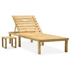 Transat chaise longue bain de soleil lit de jardin terrasse meuble d'extérieur avec table bois de pin imprégné