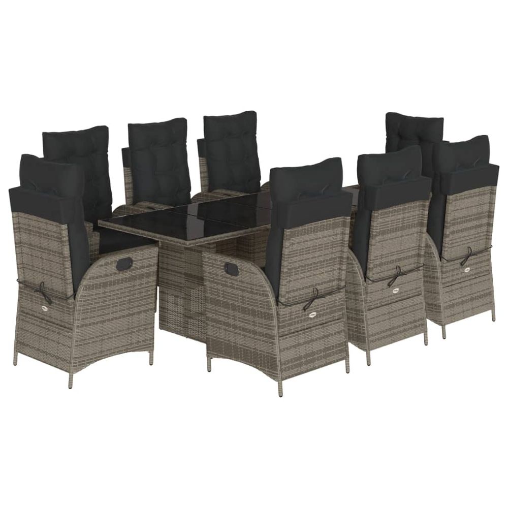 Ensemble à manger de jardin 9 pcs coussins gris résine tressée