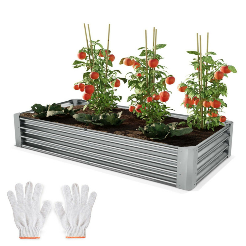 Carré potager de jardin surélevé en acier argenté 30x90x180cm m pour balcon ou jardin