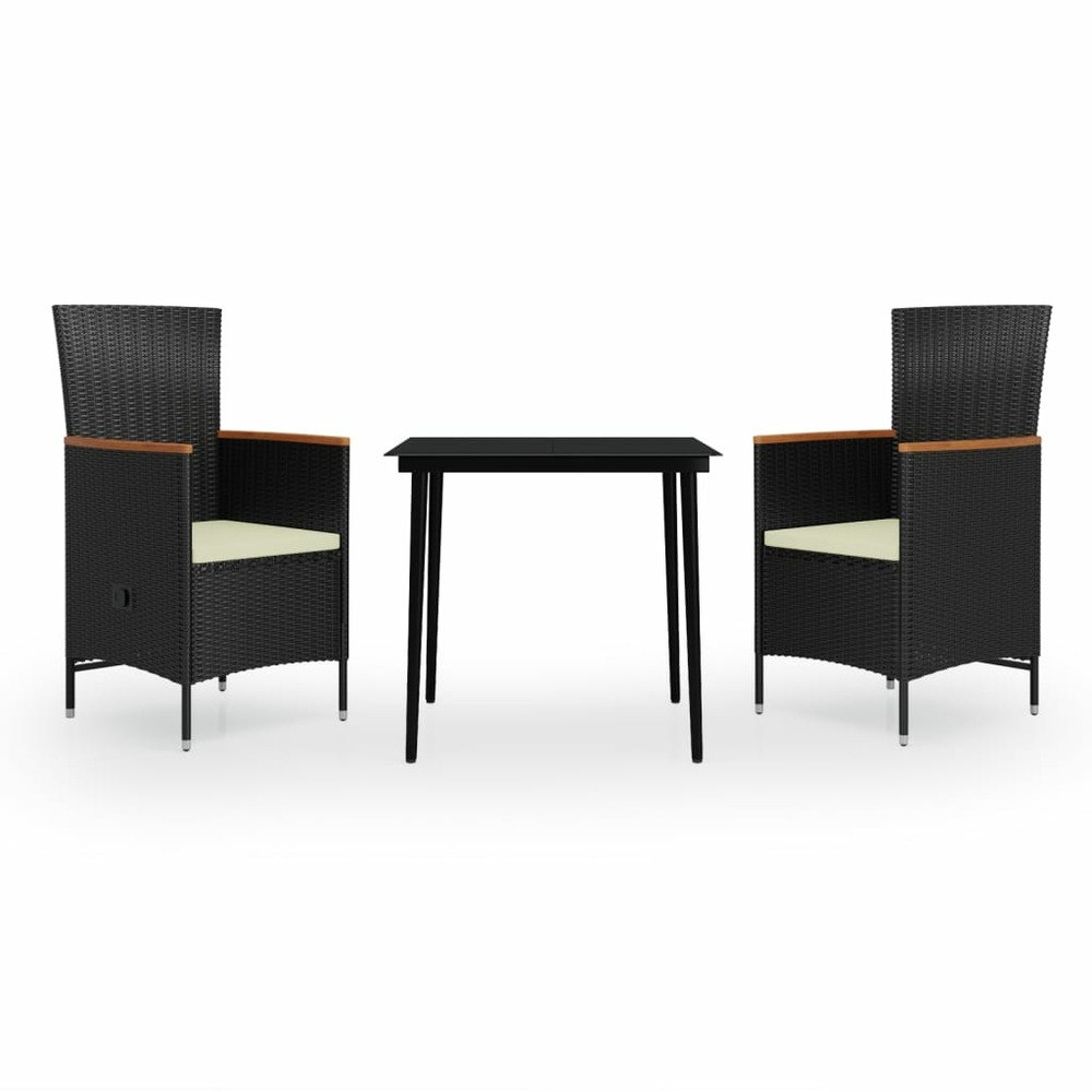 Ensemble à manger de jardin avec coussins 3 pcs noir