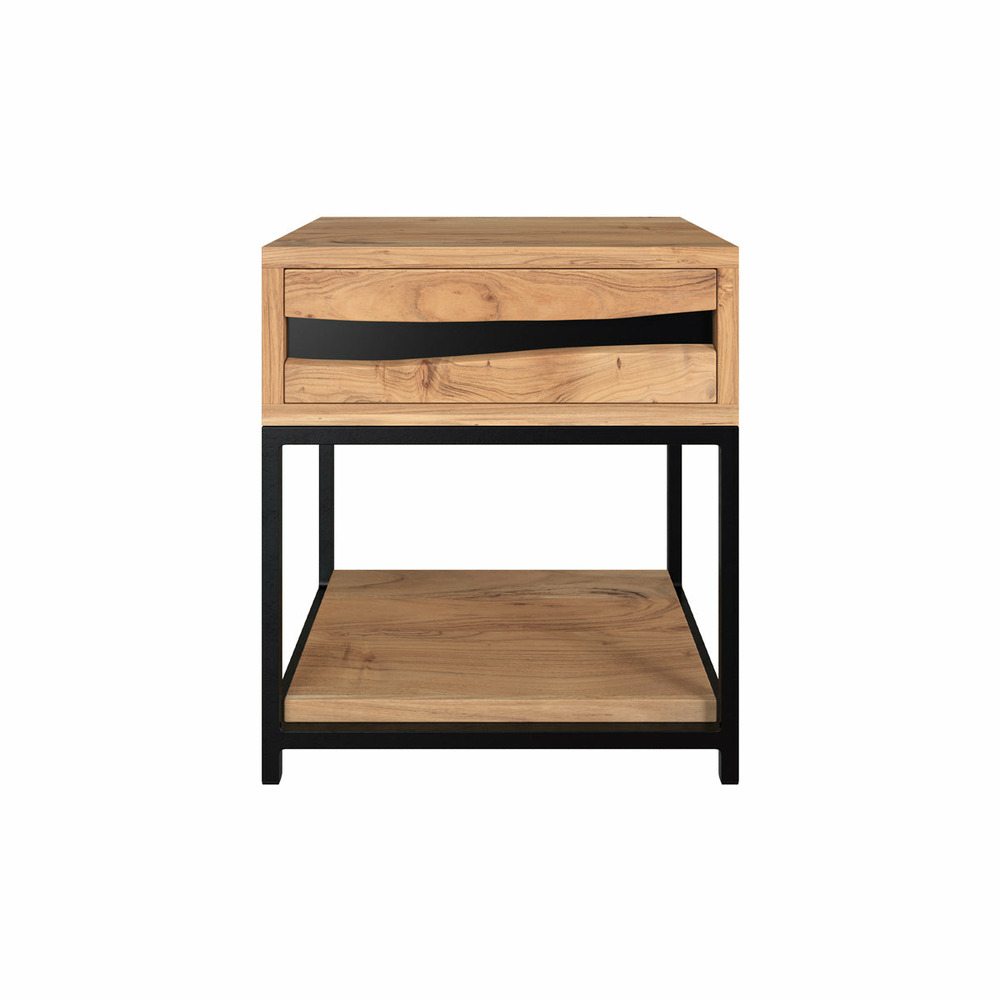 Alabama-table de chevet en bois d'acacia et métal, 1 tiroir et 1 étagère
