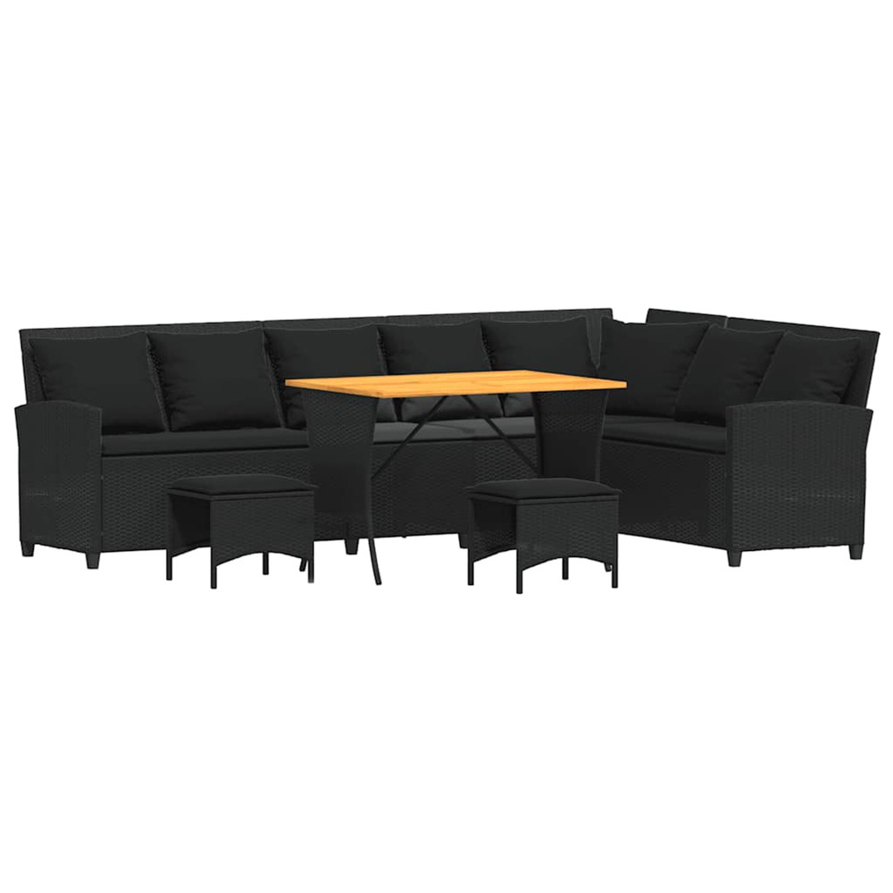 Salon de jardin 4 pcs avec coussins forme l noir résine tressée