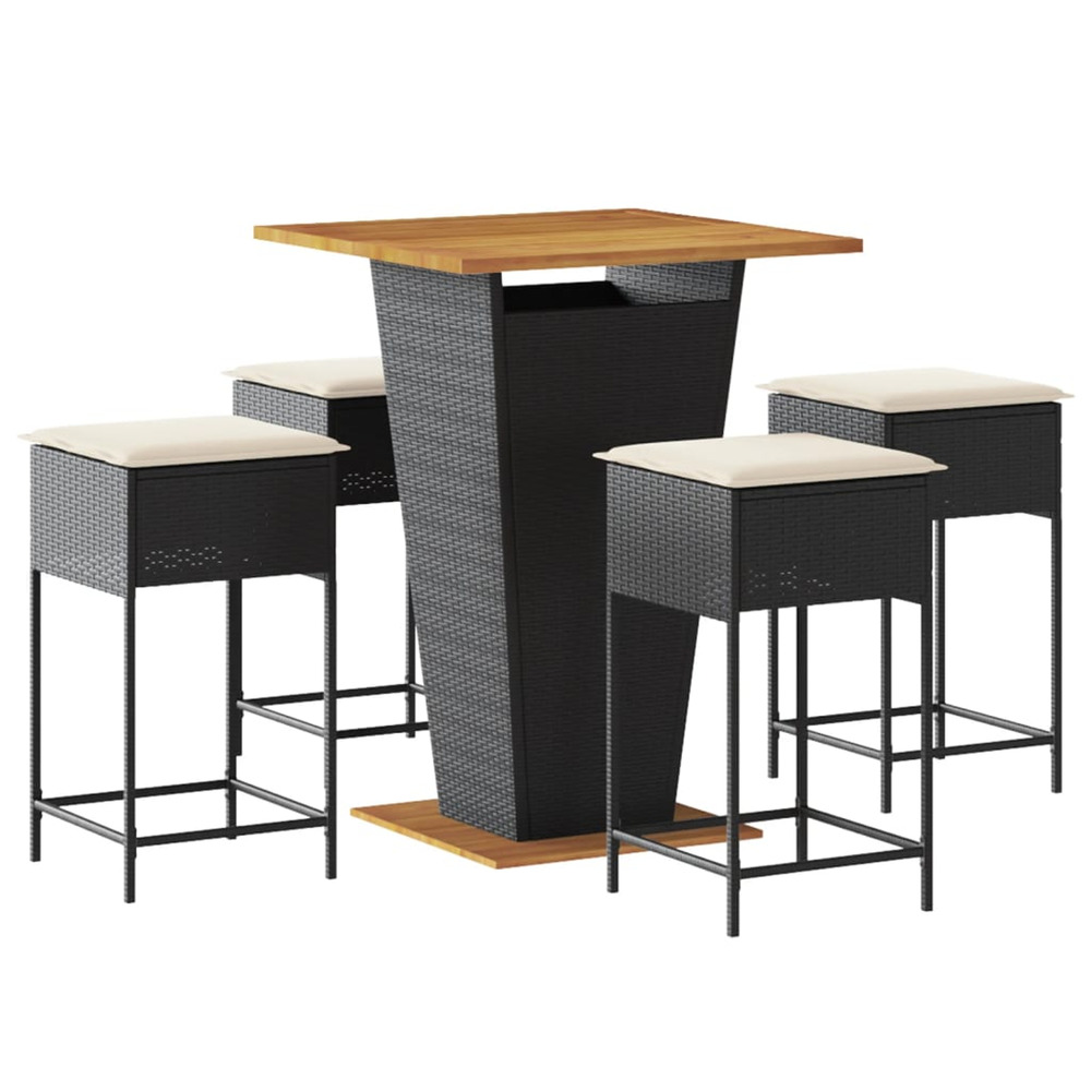 Ensemble de bar de jardin 5 pcs avec coussins noir poly rotin
