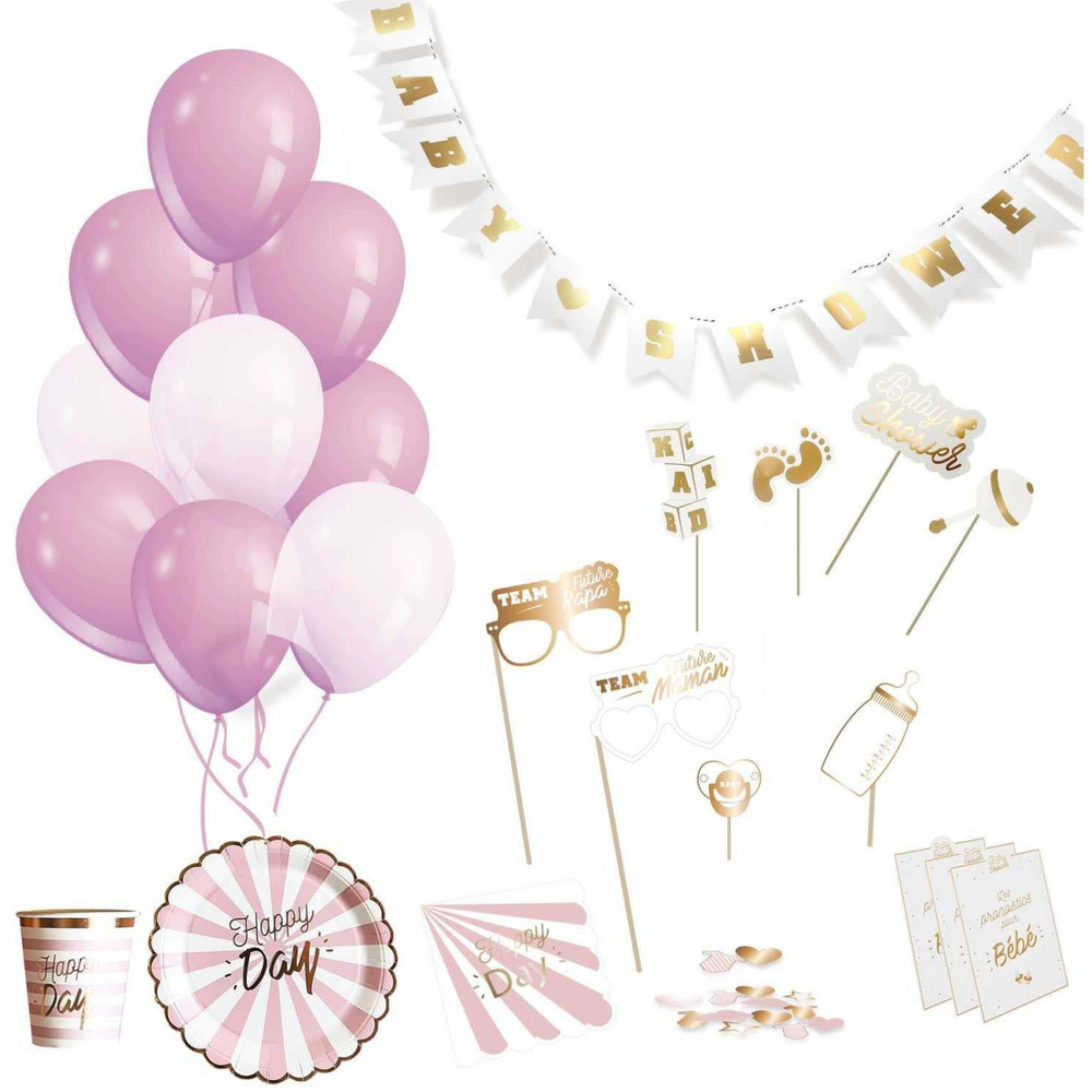 Kit décoration pour baby shower 46 pièces rose