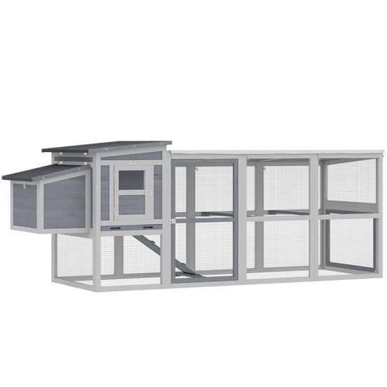 Poulailler bois 264 x 82 x 89 cm gris pour 3 à 4 poules avec enclos et pondoir