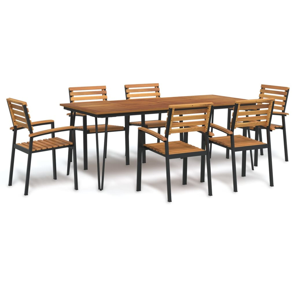 Ensemble à manger de jardin 7 pcs bois d'acacia solide et métal